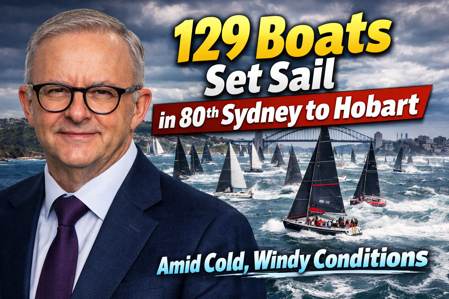 Rough Start Forecast 129 Boats Set Sail in 80th Sydney to Hobart Amid Cold, Windy Conditions